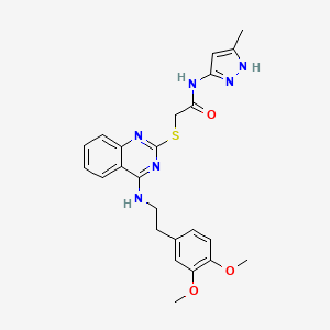 molecular formula C24H26N6O3S B2392641 2-((4-((3,4-二甲氧基苯乙基)氨基)喹唑啉-2-基)硫代)-N-(3-甲基-1H-吡唑-5-基)乙酰胺 CAS No. 896798-24-6
