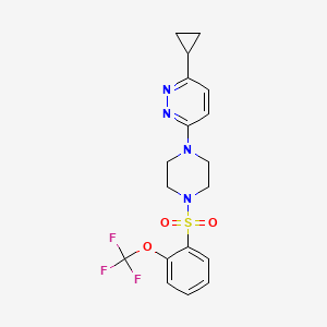 molecular formula C18H19F3N4O3S B2392658 3-Cyclopropyl-6-(4-((2-(trifluoromethoxy)phenyl)sulfonyl)piperazin-1-yl)pyridazine CAS No. 2034234-37-0