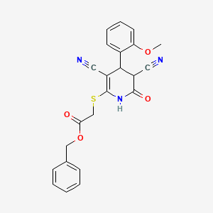 molecular formula C23H19N3O4S B2392659 Benzyl {[3,5-dicyano-6-hydroxy-4-(2-methoxyphenyl)-4,5-dihydropyridin-2-yl]sulfanyl}acetate CAS No. 375354-98-6