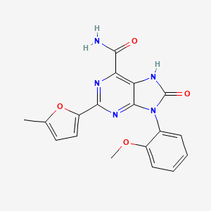 molecular formula C18H15N5O4 B2392664 9-(2-甲氧基苯基)-2-(5-甲基呋喃-2-基)-8-氧代-7H-嘌呤-6-甲酰胺 CAS No. 869069-47-6
