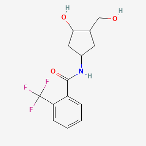 molecular formula C14H16F3NO3 B2392667 N-(3-hydroxy-4-(hydroxymethyl)cyclopentyl)-2-(trifluoromethyl)benzamide CAS No. 1421522-53-3