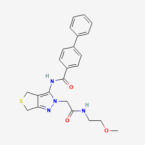 molecular formula C23H24N4O3S B2392677 N-(2-(2-((2-methoxyethyl)amino)-2-oxoethyl)-4,6-dihydro-2H-thieno[3,4-c]pyrazol-3-yl)-[1,1'-biphenyl]-4-carboxamide CAS No. 1105204-96-3