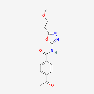 molecular formula C14H15N3O4 B2392727 4-acetyl-N-(5-(2-methoxyethyl)-1,3,4-oxadiazol-2-yl)benzamide CAS No. 1351662-11-7