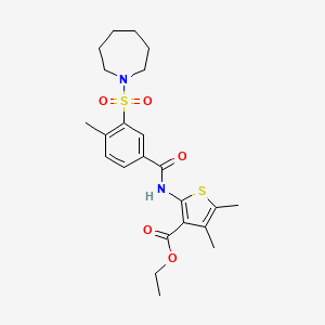 molecular formula C23H30N2O5S2 B2392732 Ethyl 2-[[3-(azepan-1-ylsulfonyl)-4-methylbenzoyl]amino]-4,5-dimethylthiophene-3-carboxylate CAS No. 690247-16-6