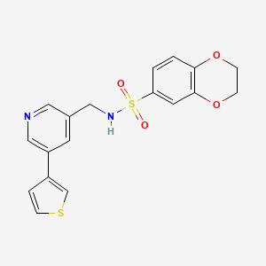 molecular formula C18H16N2O4S2 B2392749 N-((5-(thiophen-3-yl)pyridin-3-yl)methyl)-2,3-dihydrobenzo[b][1,4]dioxine-6-sulfonamide CAS No. 1798490-51-3