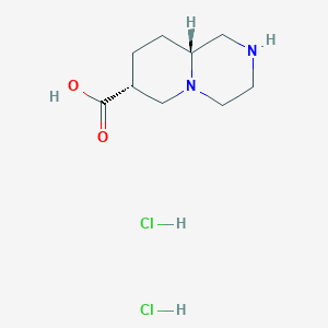 molecular formula C9H18Cl2N2O2 B2392759 (7R,9Ar)-2,3,4,6,7,8,9,9a-octahydro-1H-pyrido[1,2-a]pyrazine-7-carboxylic acid;dihydrochloride CAS No. 2413847-59-1
