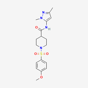molecular formula C18H24N4O4S B2392770 N-(1,3-dimethyl-1H-pyrazol-5-yl)-1-((4-methoxyphenyl)sulfonyl)piperidine-4-carboxamide CAS No. 1170080-89-3