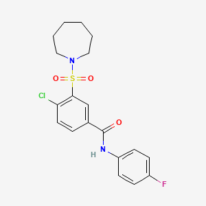 molecular formula C19H20ClFN2O3S B2392775 3-(azepan-1-ylsulfonyl)-4-chloro-N-(4-fluorophenyl)benzamide CAS No. 352671-69-3