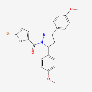 molecular formula C22H19BrN2O4 B2392776 (3,5-bis(4-methoxyphenyl)-4,5-dihydro-1H-pyrazol-1-yl)(5-bromofuran-2-yl)methanone CAS No. 361480-30-0