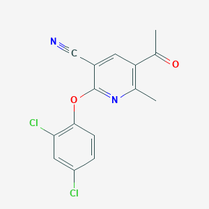 molecular formula C15H10Cl2N2O2 B2392781 5-Acetyl-2-(2,4-dichlorophenoxy)-6-methylnicotinonitrile CAS No. 303146-63-6