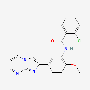 molecular formula C20H15ClN4O2 B2392804 2-chloro-N-(5-imidazo[1,2-a]pyrimidin-2-yl-2-methoxyphenyl)benzamide CAS No. 862810-83-1