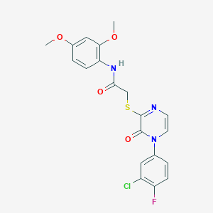 molecular formula C20H17ClFN3O4S B2392819 2-((4-(3-氯-4-氟苯基)-3-氧代-3,4-二氢吡嗪-2-基)硫代)-N-(2,4-二甲氧苯基)乙酰胺 CAS No. 899744-02-6