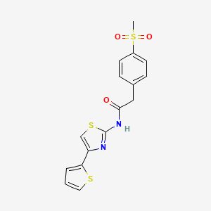 molecular formula C16H14N2O3S3 B2392826 2-(4-(methylsulfonyl)phenyl)-N-(4-(thiophen-2-yl)thiazol-2-yl)acetamide CAS No. 942008-28-8
