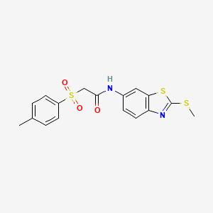 molecular formula C17H16N2O3S3 B2392867 N-(2-(甲硫基)苯并[d]噻唑-6-基)-2-甲苯磺酰基乙酰胺 CAS No. 895442-31-6