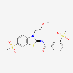 molecular formula C19H20N2O6S3 B2392870 (E)-N-(3-(2-methoxyethyl)-6-(methylsulfonyl)benzo[d]thiazol-2(3H)-ylidene)-3-(methylsulfonyl)benzamide CAS No. 896303-41-6