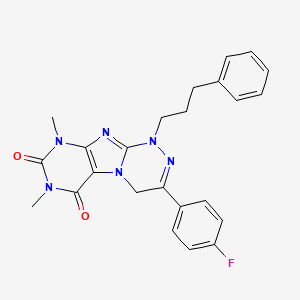 molecular formula C24H23FN6O2 B2392879 3-(4-fluorophenyl)-7,9-dimethyl-1-(3-phenylpropyl)-4H-purino[8,7-c][1,2,4]triazine-6,8-dione CAS No. 898410-57-6