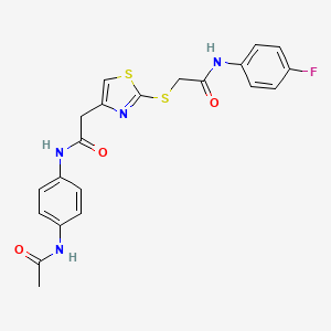 molecular formula C21H19FN4O3S2 B2392900 N-(4-乙酰氨基苯基)-2-(2-((2-((4-氟苯基)氨基)-2-氧代乙基)硫代)噻唑-4-基)乙酰胺 CAS No. 941980-82-1