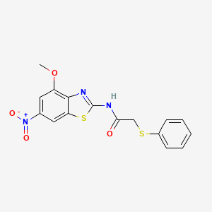 molecular formula C16H13N3O4S2 B2392907 N-(4-甲氧基-6-硝基苯并[d]噻唑-2-基)-2-(苯硫基)乙酰胺 CAS No. 895481-38-6