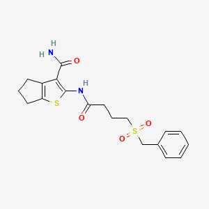 molecular formula C19H22N2O4S2 B2392909 2-(4-(benzylsulfonyl)butanamido)-5,6-dihydro-4H-cyclopenta[b]thiophene-3-carboxamide CAS No. 923498-25-3