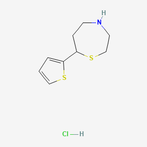 molecular formula C9H14ClNS2 B2392918 7-(Thiophen-2-yl)-1,4-thiazepane hydrochloride CAS No. 2097937-67-0