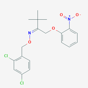 molecular formula C19H20Cl2N2O4 B2392919 3,3-dimethyl-1-(2-nitrophenoxy)-2-butanone O-(2,4-dichlorobenzyl)oxime CAS No. 478043-09-3