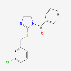 molecular formula C17H15ClN2OS B2392925 [2-[(3-Chlorophenyl)methylsulfanyl]-4,5-dihydroimidazol-1-yl]-phenylmethanone CAS No. 851808-01-0