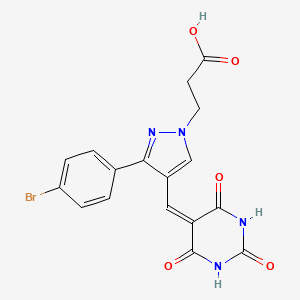3-(3-(4-bromophenyl)-4-((2,4,6-trioxotetrahydropyrimidin-5(2H)-ylidene)methyl)-1H-pyrazol-1-yl)propanoic acid