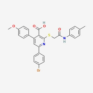 molecular formula C28H23BrN2O4S B2392934 6-(4-Bromophenyl)-4-(4-methoxyphenyl)-2-({[(4-methylphenyl)carbamoyl]methyl}sulfanyl)pyridine-3-carboxylic acid CAS No. 2309613-70-3