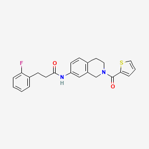 molecular formula C23H21FN2O2S B2392963 3-(2-fluorophenyl)-N-(2-(thiophene-2-carbonyl)-1,2,3,4-tetrahydroisoquinolin-7-yl)propanamide CAS No. 1448059-82-2