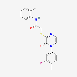 molecular formula C20H18FN3O2S B2392989 2-((4-(3-fluoro-4-methylphenyl)-3-oxo-3,4-dihydropyrazin-2-yl)thio)-N-(o-tolyl)acetamide CAS No. 900006-79-3