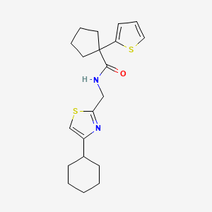 molecular formula C20H26N2OS2 B2393023 N-((4-cyclohexylthiazol-2-yl)methyl)-1-(thiophen-2-yl)cyclopentanecarboxamide CAS No. 2034400-61-6