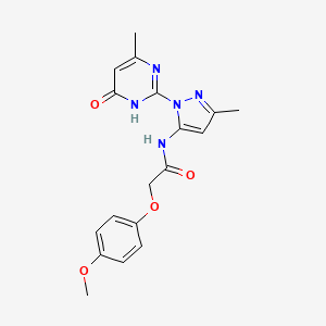 molecular formula C18H19N5O4 B2393027 2-(4-methoxyphenoxy)-N-(3-methyl-1-(4-methyl-6-oxo-1,6-dihydropyrimidin-2-yl)-1H-pyrazol-5-yl)acetamide CAS No. 1004638-88-3