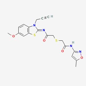 molecular formula C19H18N4O4S2 B2393037 (Z)-N-(6-methoxy-3-(prop-2-yn-1-yl)benzo[d]thiazol-2(3H)-ylidene)-2-((2-((5-methylisoxazol-3-yl)amino)-2-oxoethyl)thio)acetamide CAS No. 851716-97-7