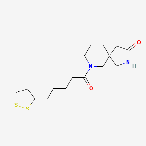 molecular formula C16H26N2O2S2 B2393070 7-[5-(1,2-Dithiolan-3-yl)pentanoyl]-2,7-diazaspiro[4.5]decan-3-one CAS No. 1795497-91-4