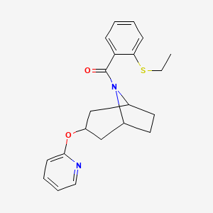 molecular formula C21H24N2O2S B2393089 (2-(ethylthio)phenyl)((1R,3s,5S)-3-(pyridin-2-yloxy)-8-azabicyclo[3.2.1]octan-8-yl)methanone CAS No. 2109177-66-2