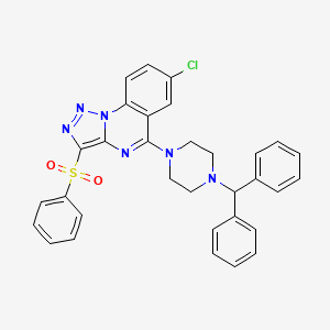 molecular formula C32H27ClN6O2S B2393115 5-(4-Benzhydrylpiperazin-1-yl)-7-chloro-3-(phenylsulfonyl)-[1,2,3]triazolo[1,5-a]quinazoline CAS No. 893785-59-6