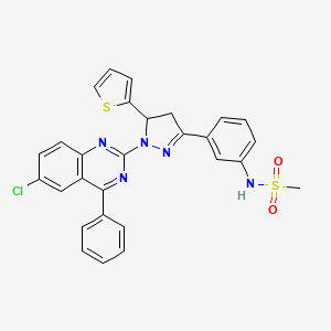 molecular formula C28H22ClN5O2S2 B2393124 N-(3-(1-(6-chloro-4-phenylquinazolin-2-yl)-5-(thiophen-2-yl)-4,5-dihydro-1H-pyrazol-3-yl)phenyl)methanesulfonamide CAS No. 758702-15-7