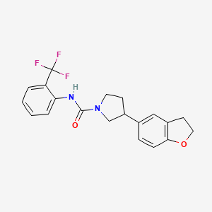 molecular formula C20H19F3N2O2 B2393129 3-(2,3-dihydro-1-benzofuran-5-yl)-N-[2-(trifluoromethyl)phenyl]pyrrolidine-1-carboxamide CAS No. 2097912-51-9