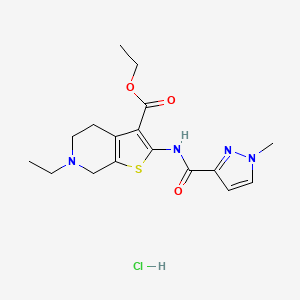 molecular formula C17H23ClN4O3S B2393141 ethyl 6-ethyl-2-(1-methyl-1H-pyrazole-3-carboxamido)-4,5,6,7-tetrahydrothieno[2,3-c]pyridine-3-carboxylate hydrochloride CAS No. 1184991-40-9