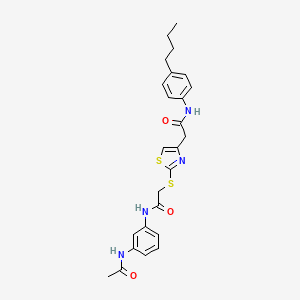 molecular formula C25H28N4O3S2 B2393146 N-(3-acetamidophenyl)-2-((4-(2-((4-butylphenyl)amino)-2-oxoethyl)thiazol-2-yl)thio)acetamide CAS No. 953983-96-5