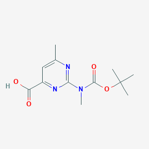 molecular formula C12H17N3O4 B2393159 6-Methyl-2-[methyl-[(2-methylpropan-2-yl)oxycarbonyl]amino]pyrimidine-4-carboxylic acid CAS No. 2248367-72-6