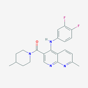 molecular formula C22H22F2N4O B2393196 (4-((3,4-Difluorophenyl)amino)-7-methyl-1,8-naphthyridin-3-yl)(4-methylpiperidin-1-yl)methanone CAS No. 1251611-33-2