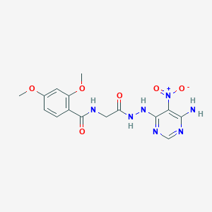 molecular formula C15H17N7O6 B2393198 N-(2-(2-(6-amino-5-nitropyrimidin-4-yl)hydrazinyl)-2-oxoethyl)-2,4-dimethoxybenzamide CAS No. 450346-12-0