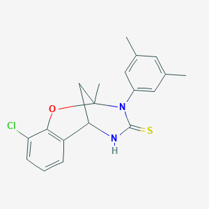 molecular formula C19H19ClN2OS B2393223 10-chloro-3-(3,5-dimethylphenyl)-2-methyl-5,6-dihydro-2H-2,6-methanobenzo[g][1,3,5]oxadiazocine-4(3H)-thione CAS No. 893789-01-0