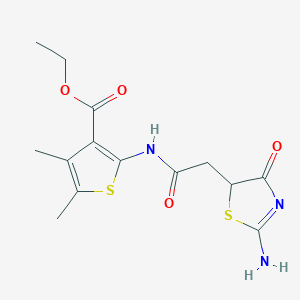 molecular formula C14H17N3O4S2 B2393248 Ethyl 2-(2-(2-imino-4-oxothiazolidin-5-yl)acetamido)-4,5-dimethylthiophene-3-carboxylate CAS No. 302804-57-5