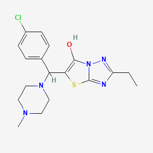 molecular formula C18H22ClN5OS B2393256 5-((4-Chlorophenyl)(4-methylpiperazin-1-yl)methyl)-2-ethylthiazolo[3,2-b][1,2,4]triazol-6-ol CAS No. 898346-44-6