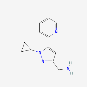 molecular formula C12H14N4 B2393264 (1-环丙基-5-(吡啶-2-基)-1H-吡唑-3-基)甲胺 CAS No. 2459962-97-9