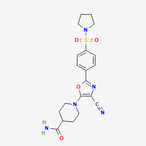 molecular formula C20H23N5O4S B2393274 1-{4-氰基-2-[4-(吡咯烷-1-基磺酰基)苯基]-1,3-恶唑-5-基}哌啶-4-甲酰胺 CAS No. 940998-43-6