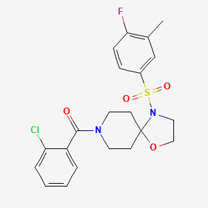 molecular formula C21H22ClFN2O4S B2393280 8-(2-Chlorobenzoyl)-4-[(4-fluoro-3-methylphenyl)sulfonyl]-1-oxa-4,8-diazaspiro[4.5]decane CAS No. 923156-16-5