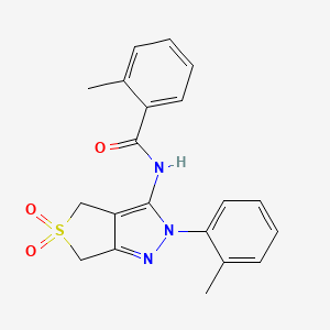 molecular formula C20H19N3O3S B2393281 2-甲基-N-[2-(2-甲基苯基)-5,5-二氧代-4,6-二氢噻吩并[3,4-c]吡唑-3-基]苯甲酰胺 CAS No. 449785-37-9